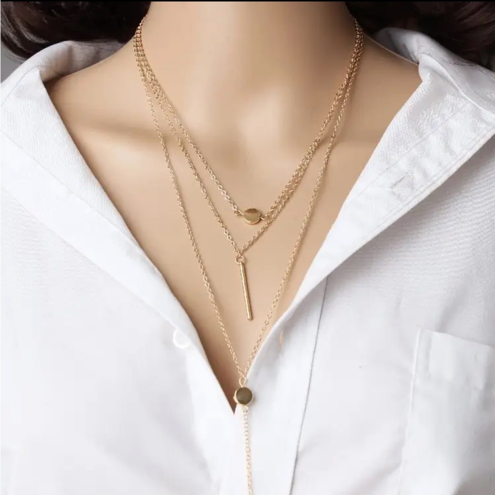 Gold Filled Bar Circle Multilayer Necklace